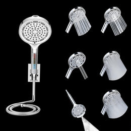 Plantex Abs Hand Shower For Bath/6 Mode Shower Hand With1.5 Meter Flexible Hose Pipe With Wall Hook-(Chrome)