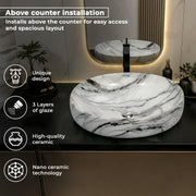 Plantex Ceramic Basin for Bathroom/Table Top Ceramic Basin/Washbasin for Bathroom - (CRETA-NS-211-Marble Finish, 23 x 15 x 5.54 Inch)