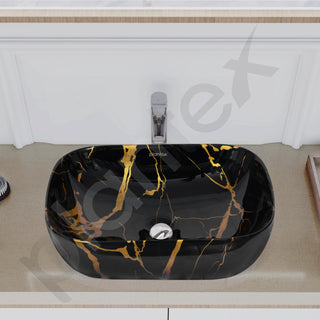 Plantex Ceramic Tabletop Washbasin for Bathroom/Table top Marble Basin/Countertop Wash Basin for Living Room/Bathroom Sink (Golden Veins - 18 x 13 x 5.5 Inch)