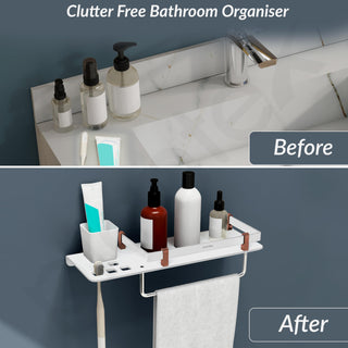 Plantex 5mm Acrylic and ABS Plastic 3 in 1 Multipurpose Bathroom Shelf/Rack/Towel Hanger/Tumbler Holder/Bathroom Accessories (15 x 5 Inches) - Pack of 1