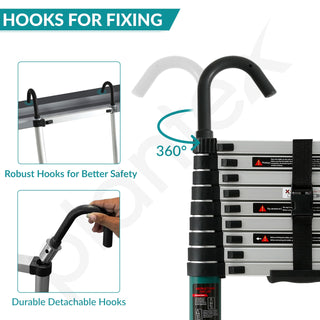 Plantex 2.9m (9.5 ft.) Aluminium Telescopic Ladder/10-Steps Portable Ladder with Removable Hooks/Foldable Multipurpose Collapsible Ladder for Home & Outdoor Use/2 Years of Warranty by Plantex-(Green)