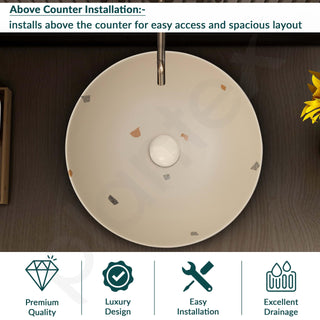 Plantex Wash Basin/Ceramic Table Top Wash Basin/Designer Countertop Basin for Bathroom/Restaurants/Hotel (Khakhi - 16 x 16 x 5 Inch)