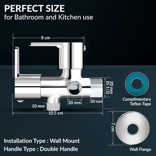 Plantex 2 in 1 Angle Valve with Brass Spindle/Angle Cocke for Bathroom/2 Way Angle Valve Wall Flange and Teflon Tape - Pack of 1 (Saga, Chrome)