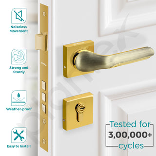 Plantex Triple Security Door Lock for Home/Main Door Lock Set with 3 Years of Warranty/Mortise Lock for Door with Brass Lock Body & Cylinder (7121 - PVD Gold & Brass Antique)