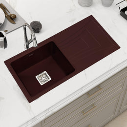 Plantex Quartz Matt Kitchen Sink/UV Protected Kitchen Sink/Undermount Sink for Kitchen/Metalic Single Bowl Sink with Coupling and Hose Pipe - Pack of 1 (36 x 18 inch, Choco Brown)