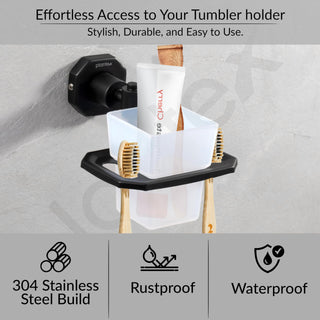 Plantex 304 Grade Stainless Steel Tooth Brush Holder/Tumbler Holder for Wash Basin/Bathroom Accessories - Nipron (Black)