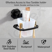 Plantex 304 Grade Stainless Steel Tooth Brush Holder/Tumbler Holder for Wash Basin/Bathroom Accessories - Nipron (Black)