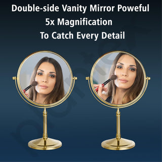Plantex Premium Brass Magnifying Mirror/Two-Sided 360° Swivel Makeup Mirror with 5x/1x Magnification/Table Mirror (8 Inch-Golden/Tabletop)