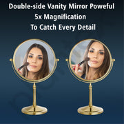 Plantex Premium Brass Magnifying Mirror/Two-Sided 360Â° Swivel Makeup Mirror With 5x/1x Magnification/Table Mirror (8 Inch-Golden/Tabletop)