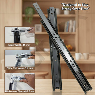 Plantex Drawer Channel/Regular Smooth & Quiet Close Ball Bearing Slider Drawer Channel for Home, Kitchen & Wardrobe/Telescopic Channel for Drawer/for Wooden & Metals Drawers (22-Inch,Black) Pair