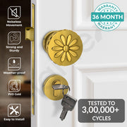 Plantex Heavy Duty Door Lock/Main Door Mortise Lock Handle/Handle Set for Home/Office/Door Accessories (Gold)