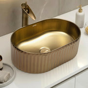 Plantex Table Top Wash Basin For Bathroom/Designer Ceramic Basin/Countertop Vessel Sink Basin - Indo-European Collection (Golden, 20 x 13 x 6 Inch)