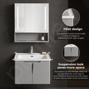 Plantex Wall Mount Vanity Cabinet with Washbasin and Mirror/Rectangular Basin with Cabinet for Bathroom - (Lara - 600, Grey)