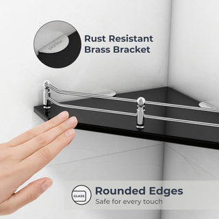 Plantex Premium Diamond Glass Corner Shelf for Bathroom/Kitchen Glass Shelf/Bathroom Corner Shelf (Black -9x9 Inches - Pack of 1)