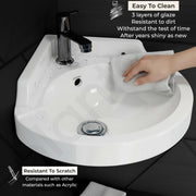 Plantex White Corner Wash Basin/Wall Mount Basin for Bathroom/Ceramic Tabletop Basin with 10 Years Glaze Warranty by Plantex/Small Corner Sink (Breva, 14.5 x 14.5 x 5 Inch)