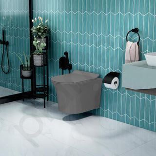 Plantex Platinum Ceramic Rimless Wall Hung Western Commode/Rimless Washdown Flushing System/P Trap Commode for Bathroom with Soft Close Toilet Seat (Smoke)