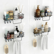 Plantex Self Adhesive Bathroom Shelf/GI Steel Bathroom Shelf with Hook and Napkin Holder/Bathroom Organizer Without Drill/Bathroom Accessories- Pack of 4 (Black)