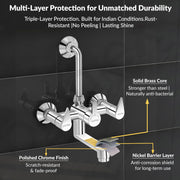 Plantex Pure Brass Wall Mixer for Bathroom 2 in 1 with L-Bend Provision for Overhead Shower/Mixer Tap for Bathroom -7 Year Warranty by Plantex -(Pac-1818-Chrome)