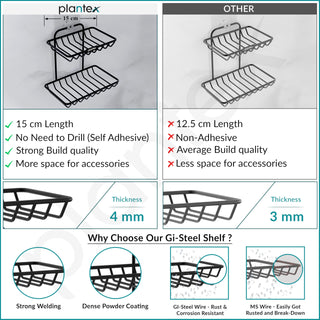 Plantex Self Adhesive Soap Holder for Bathroom/GI Steel Soap Case/2 Layer Soap Storage/Bathroom Accessories - Pack of 3 (Black)