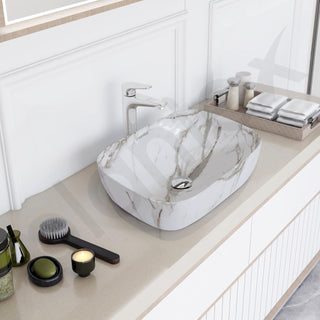 Plantex Ceramic Marble Tabletop Wash Basin/Bathroom Basin Sink/Countertop Basin/Washbasin for Bathroom (Marble Basin with Grey Veins - 18 x 13 x 5.5 Inch)