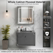 Plantex Wall Mount Vanity Cabinet with Washbasin and Mirror/Rectangular Basin with Cabinet for Bathroom - (Cryston-800, Grey)