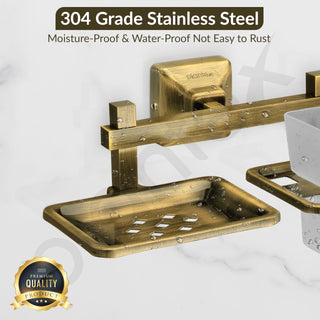Plantex 304 Grade Stainless Steel Soap and Brush Holder Stand for Bathroom and Wash Basin/Bathroom Accessories - Squaro (Antique)