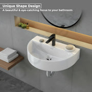 Plantex Ceramic Wash Basin for Bathroom/Wall Hung Basin/Bathroom Sink with 10 Years Glaze Warranty by Plantex//Washbasin for Restaurant, Hotel (Glossy White/Mark, 17 x 12 x 4 Inch)
