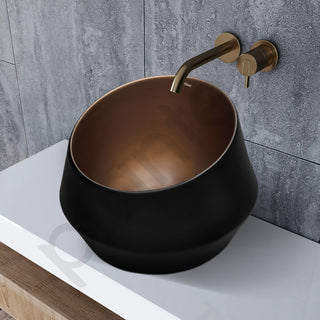 Plantex Ceramic Tabletop Washbasin/Bathroom Basin Sink/Basin for Bathroom/Wash Basin for Restaurant/Hotel (Black & Red Bronze - 16 x 16 x 12 Inch)