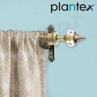 Plantex Heavy Duty Aluminium Diamond Curtain Holder/Curtain Rod Holder/Curtain Brackets with Support 1 Inch Rod Pocket Finials (Brass Antique - 3 Pair)