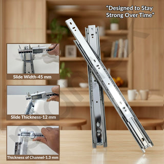 Plantex Drawer Channel/Regular Close Ball Bearing Channel for Drawer/Telescopic Drawer Channel for Wooden & Metals Drawers in Kitchen, Wardrobe, (14-Inch,Silver) 1 Pair Set