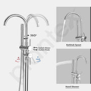 Plantex Pure Brass Free Standing Bathtub Faucet/Bath Tub Filler Faucet/Single Lever Basin Faucet with Handle Held Shower - (Chrome)