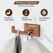 Plantex 304 Grade Stainless Steel Hooks for Hanging Clothes/Hanger for Bathroom/Hooks for Wall/Hooks/Bathroom Accessories - Benz (Rose Gold)