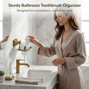 Plantex 304 Grade Stainless Steel Tumbler Holder Stand with Spaces/ABS Material Toothbrush Holder/Bathroom Accessories - Squaro (Antique)