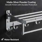Plantex Foldable Towel Rack for Bathroom/Space Aluminium Towel Holder/24 Inch Towel Hanger/Bathroom Accessories - Pack of 1 (Silver)