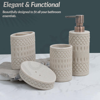 Plantex Resin Bathroom Accessories Set/Soap Holder for Bathroom/Toothbrush Holder/Tumbler Holder/Liquid Soap Dispenser -4 Piece (Beige)