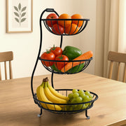 Plantex Elegant High Grade Steel 3-Tier Fruit & Vegetable Basket For Dining Table/Kitchen-Big Size(Black),Solid, 12 liter