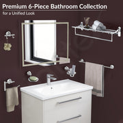 Plantex Bathroom Set - Stainless Steel Folding Towel Rack with 304 Grade Skyllo Bathroom Accessories Set of 5 - Towel Rod/Napkin Ring/Tumbler Holder/Soap Holder/Robe Hook - Combo (Chrome)
