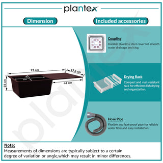 Plantex Quartz Kitchen Sink/UV Protected Kitchen Sink/Undermount Sink for Kitchen/Metalic Single Bowl Sink with Coupling and Hose Pipe - Pack of 1 (36 x 18 inch, Choco Brown)