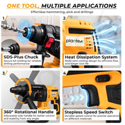 Plantex Cordless Rotary Hammer Drill 21V/Brushless Motor/600W/26mm Chuck/4500 BPM/Heavy Duty Hammer Drill with 2 Batteries, Charger & Carrying Case – Yellow (APS-H003)