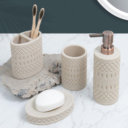 Plantex Resin Bathroom Accessories Set/Soap Holder for Bathroom/Toothbrush Holder/Tumbler Holder/Liquid Soap Dispenser  -4 Piece (Beige)