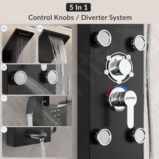 Plantex 304 Grade Stainless Steel Shower Panel/6 in 1 Shower System/Rainfall Showerhead with Handshower for Bathroom/Tub Spout/Body Massage Spray With Hot &cold Mixer-(1016, Black)