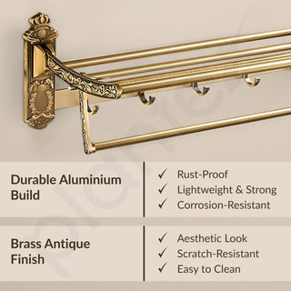 Plantex Antique Aluminum Folding Towel Rack for Bathroom/Folding Towel Stand/Towel Hanger/Bathroom Accessories (24 Inch)