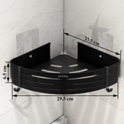 Plantex No Drill Bathroom Corner Shelves/Aluminium Self Adhesive Corner Shelf for Bathroom Wall/Bathroom Shelf Corner with Removable Hooks & Magic Stickers (9x9 inches, Matt Black) - Pack of 2