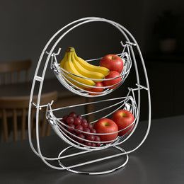 Plantex 2-Tier Swing Fruit Basket for Dining Table/Stainless Steel Fruit Storage Basket for Kitchen/Vegetable Stand(Nickel Chrome Finish)