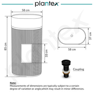 Plantex Pedestal Wash Basin/Acrylic Resin & Quartz Free Standing Wash Basin/Oval Basin for Bathroom/Home/Office - (10047, Grey)
