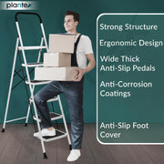 Plantex Alloy Steel 6 Step Ladder For Home/Foldable Strong Wide Step Ladder/Anti- Skid 6 Step Ladder - (White & Black)
