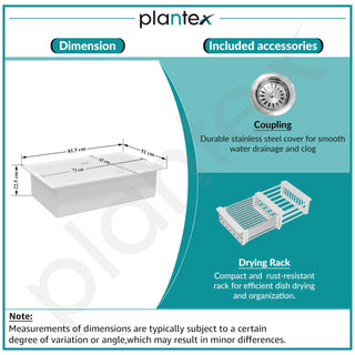 Plantex Matt German Technology Acrylic Resin Quartz Kitchen Sink/10 Years Guarantee/Granite Single Bowl Sink For Kitchen With Coupling (Whiti 32X20 Inches)