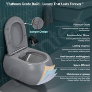 Plantex Imported Ceramic Wall Mounted Commode/Rimless Washdown Western Commode Toilet/Western Toilet with Soft Close Seat Cover - P Trap (Matt Grey)
