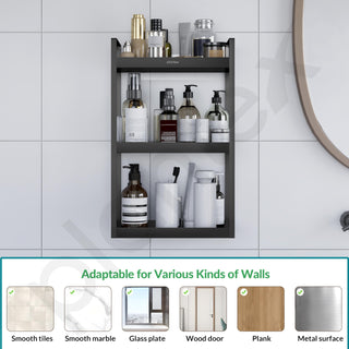 Plantex 3 Tier Self Adhesive Bathroom Shelf/Multipurpose Bathroom Countertop Storage Shelf/Metal Standing Spice Rack Storage Organizer for Kitchen(Black, Powder Coated)