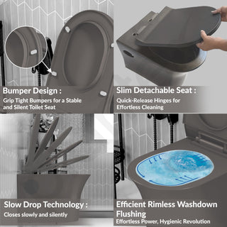 Plantex Platinum Ceramic Rimless Wall Hanging Commode/Western Toilet/Washdown Flush for Bathroom/Commode with Soft Toilet Seat Cover - P Trap (Choco)